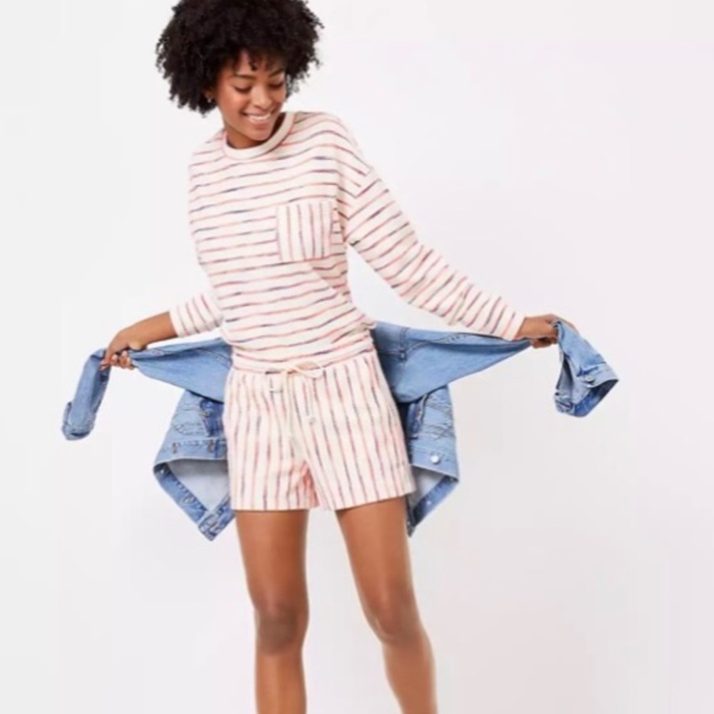 Lou & Grey Cream and Coral Striped Long Sleeve Top- shorts NOT included - Picture 3 of 6